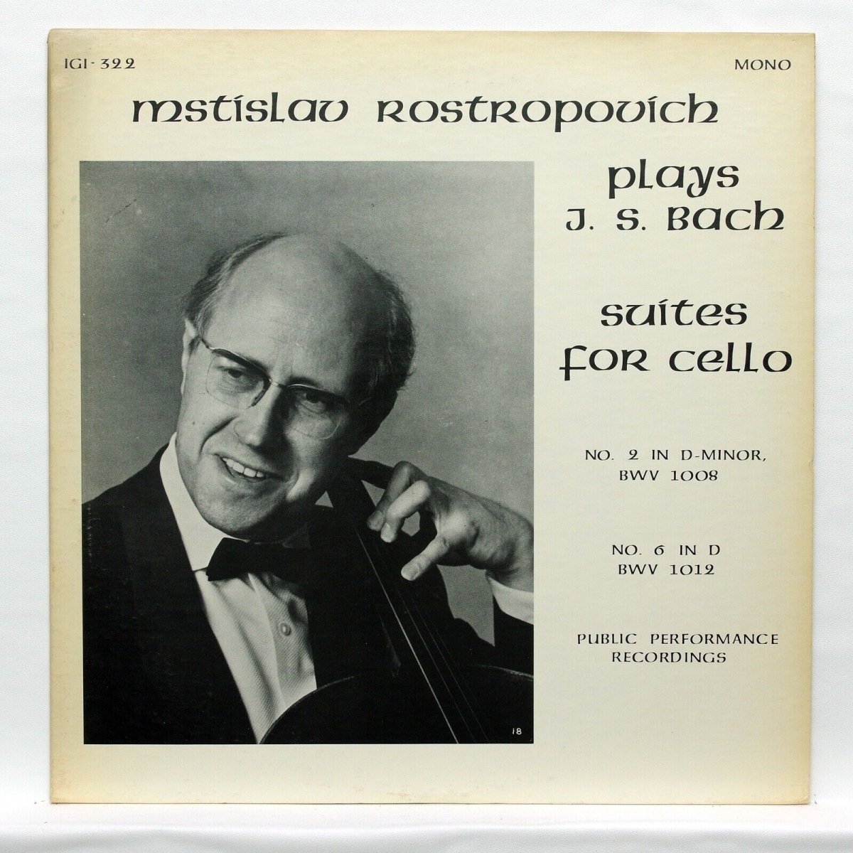 Mstislav Rostropovich - Bach: Suites For Cello No. 2 In D-Minor BWV 1008 / No. 6 In D BWV 1012 [Used Vinyl] - Tonality Records